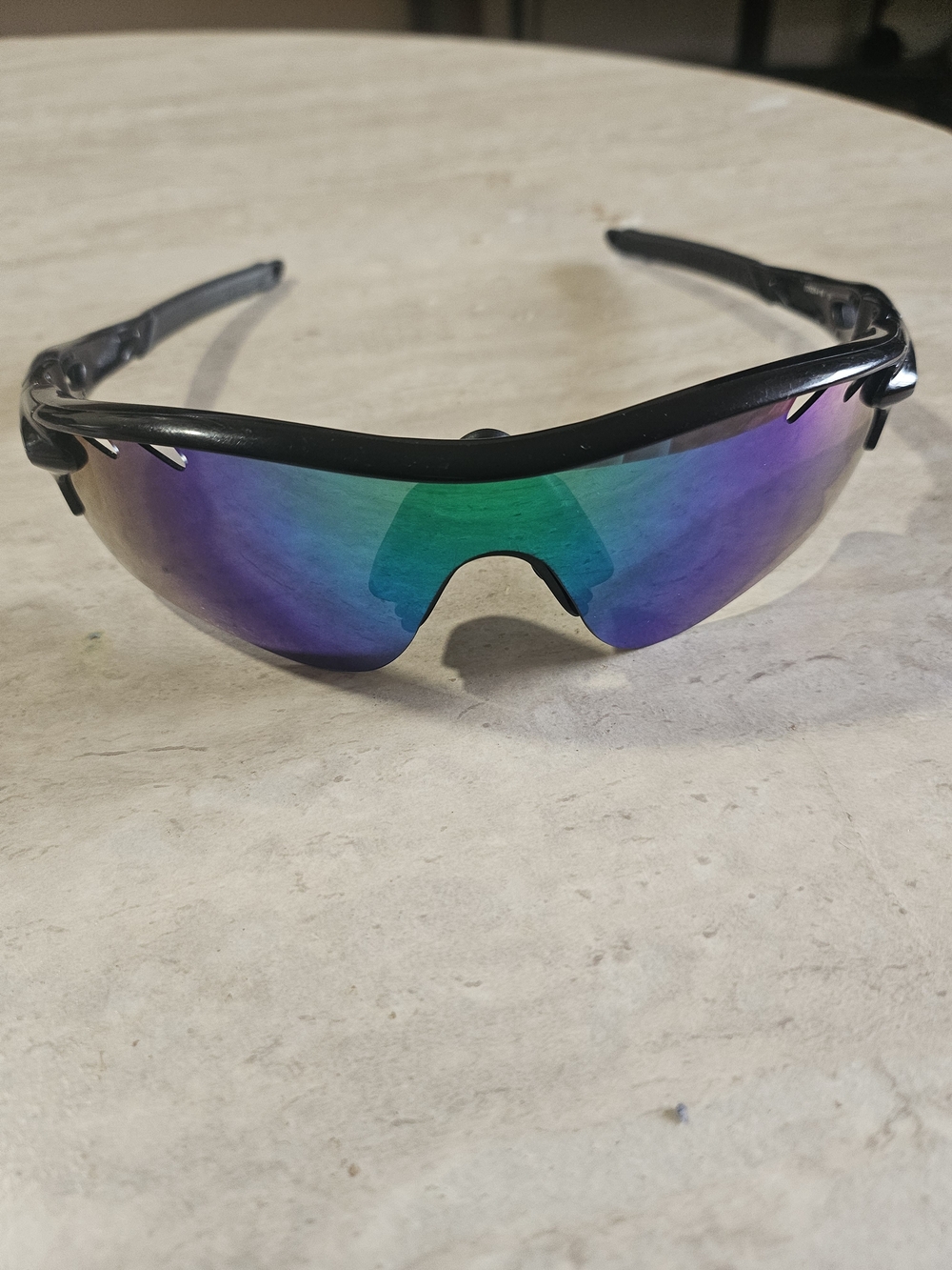 Oakley Black Frame Sunglasses with Green-Blue Purple Mirrored Lens